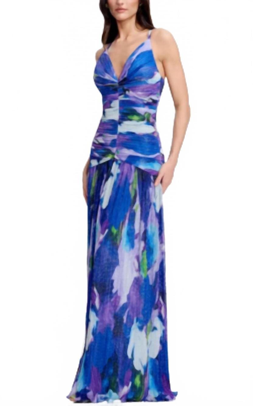 NEW DRESS THE POPULATION elora gown in electric blue multi